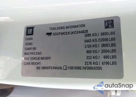 2019 Chevrolet Silverado 1500 Lt from USA, damaged, VIN 3GCPWCEK1KG244828